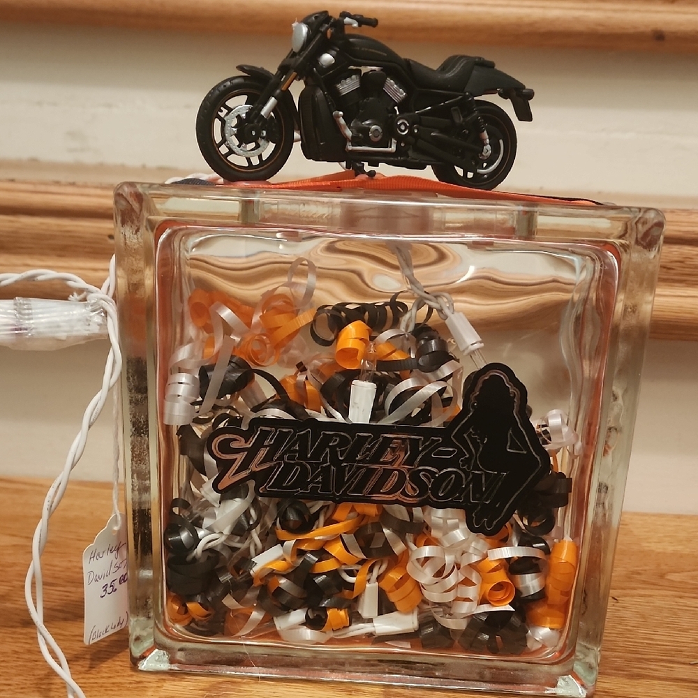 Hand Crafted Glass Block with Motorcycle Model - Picture 1 of 3